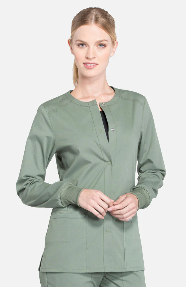 Women's Snap Front Warm-Up Solid Scrub Jacket
