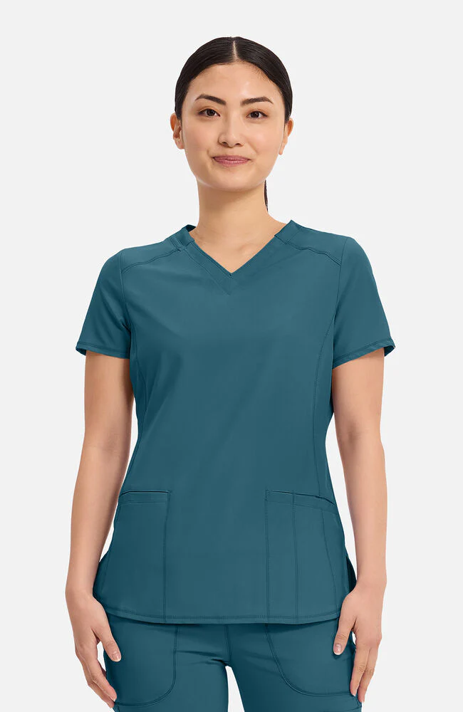 Women's 2-Pocket Shirttail Knit V-Neck Scrub Top