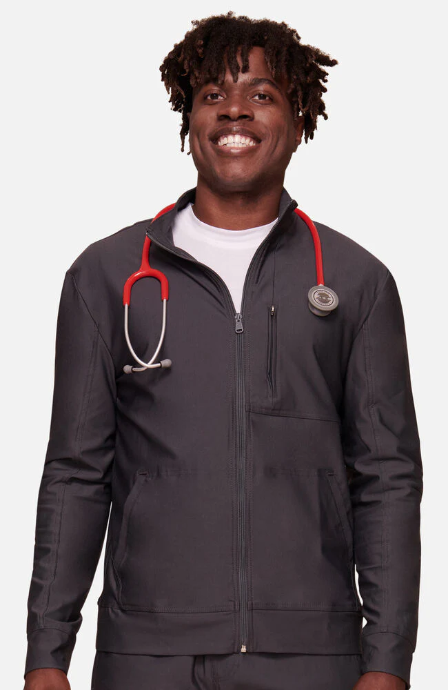 Men's Zip Front Mock Neck Scrub Jacket