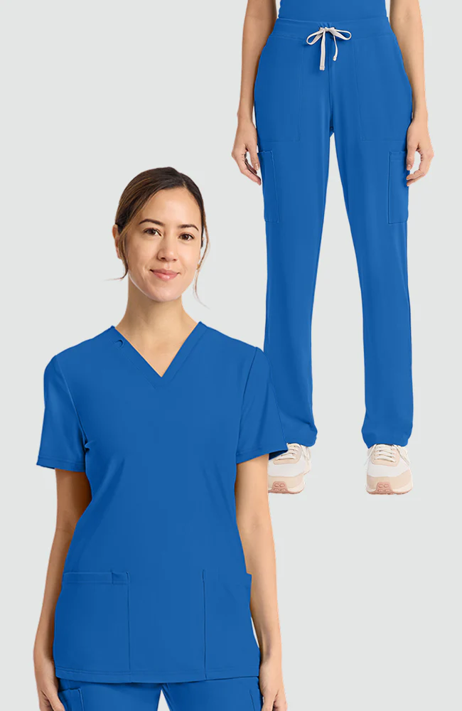 Women's Scrub Set: 2-Pocket V-Neck Scrub Top & 5-Pocket Straight Leg Scrub Pant