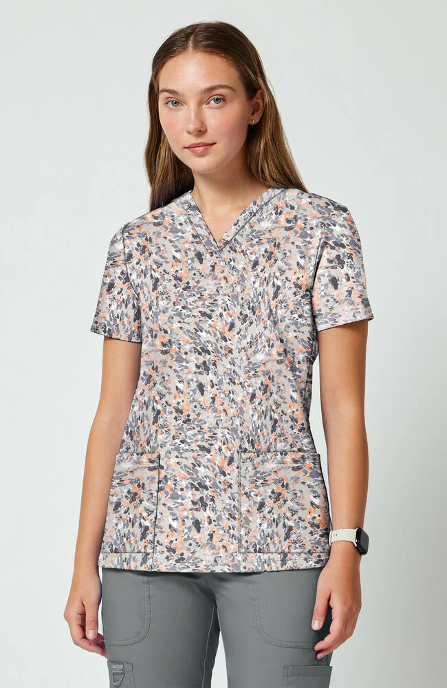 Women's 2-Pocket V-Neck Softest Skin Print Scrub Top