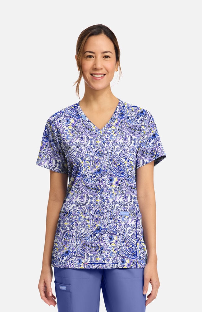 Women's Pretty In Paisley Print Scrub Top