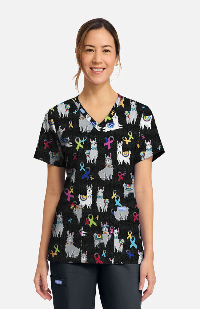 Women's Llama Be Aware Print Scrub Top