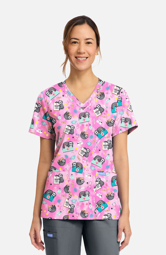 Women's Nurse Sloth Print Scrub Top