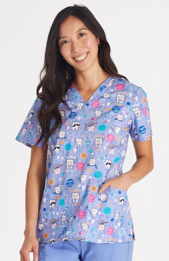 Women's Dental Affirmations Print Scrub Top