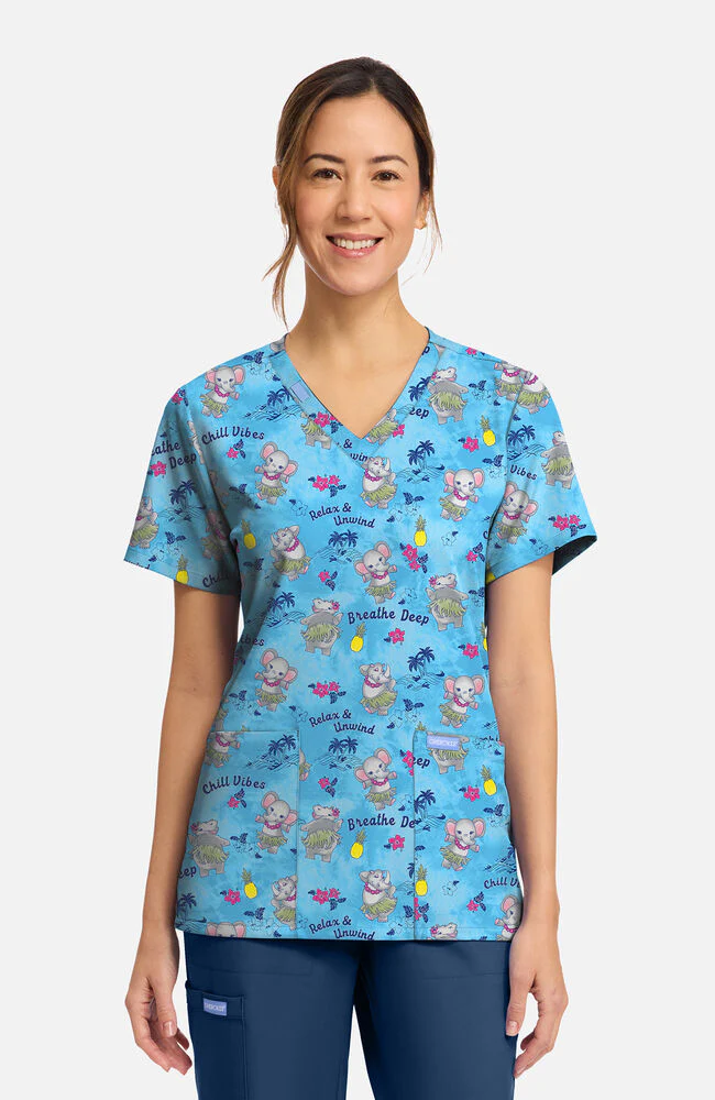 Women's Hula Party Print Scrub Top
