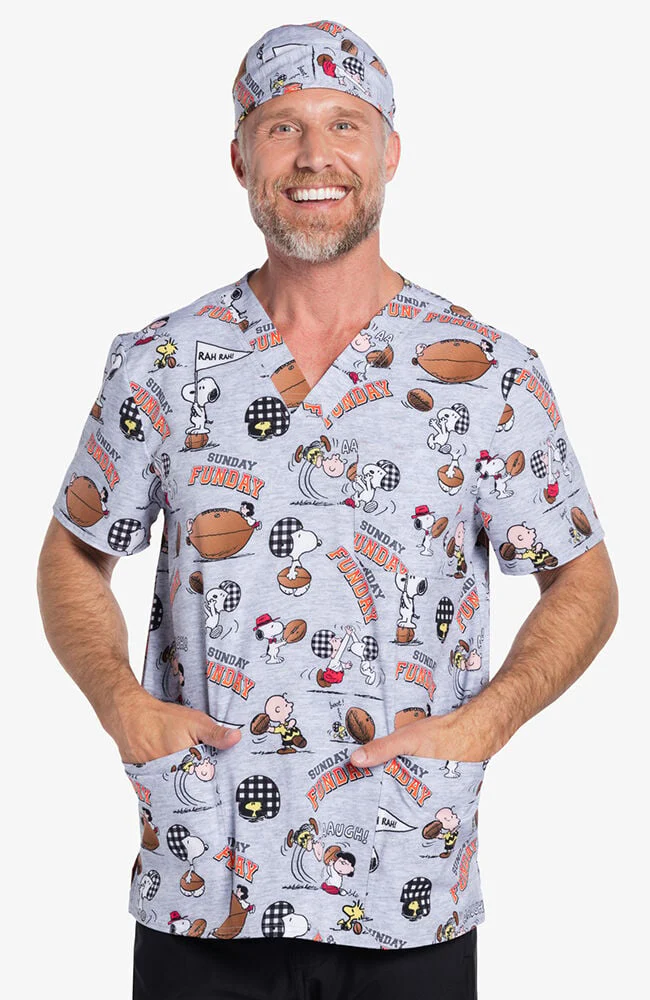 Men's Snoopy Funday Print Scrub Top