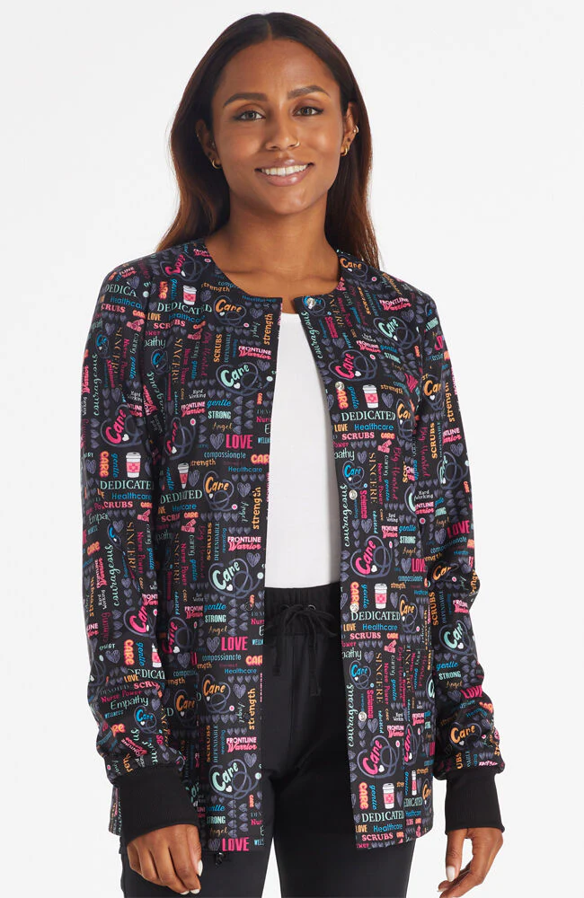 Women's Snap Front Nurse Power Print Scrub Jacket