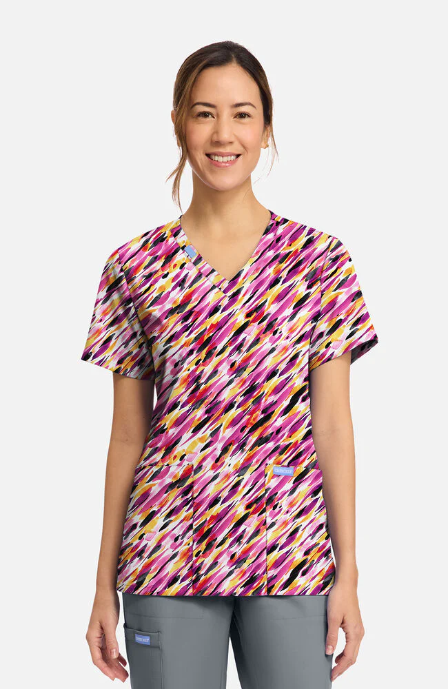 Women's Watercolor Marks Print Scrub Top
