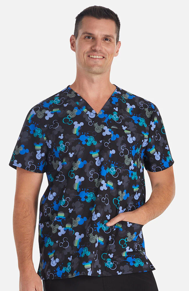 Men's Doodle Ears Print Scrub Top