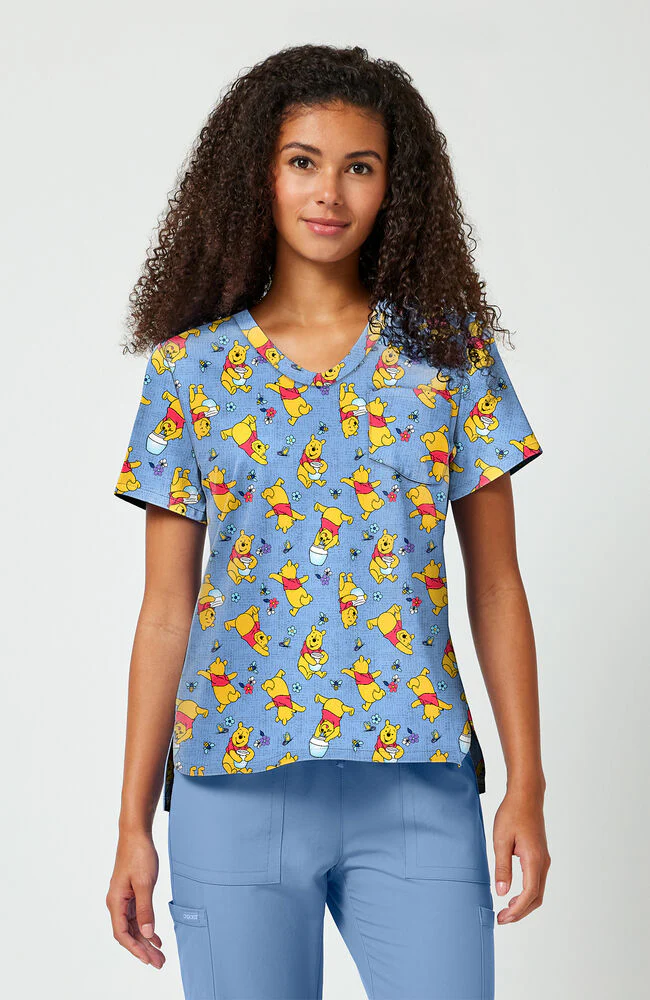 Women's I Say Honey Winnie the Pooh Print Scrub Top