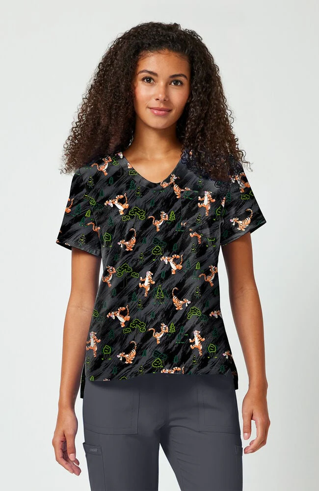 Women's Flouncy Bouncy Tigger Print Scrub Top