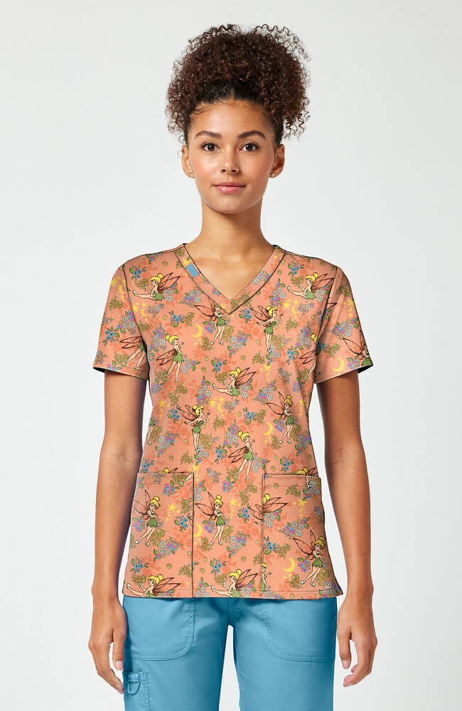 Women's Pixie Petals Tinkerbell Print Scrub Top