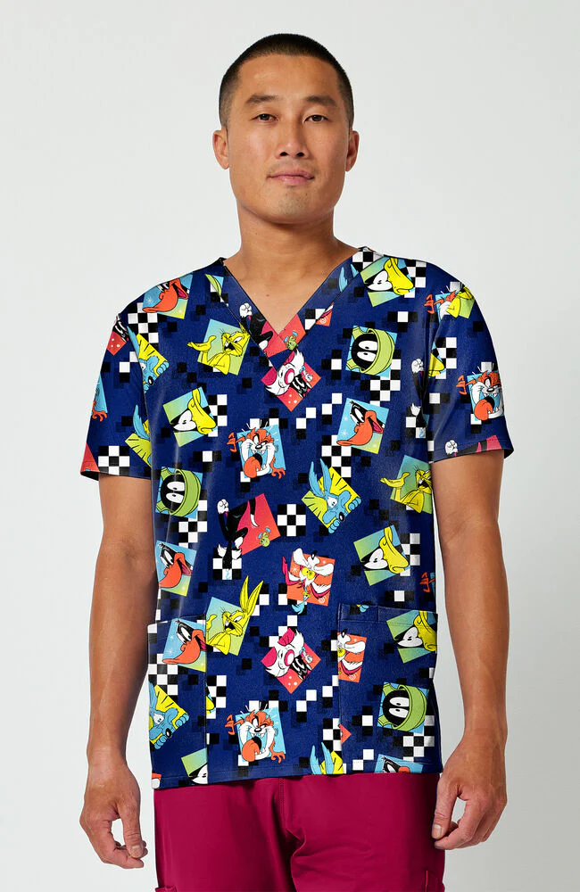 Men's Looney Tunes Check Yeah Print Scrub Top