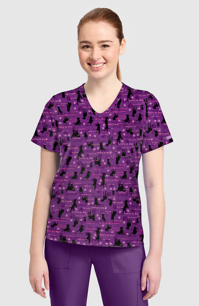Women's Dogisms Print Scrub Top