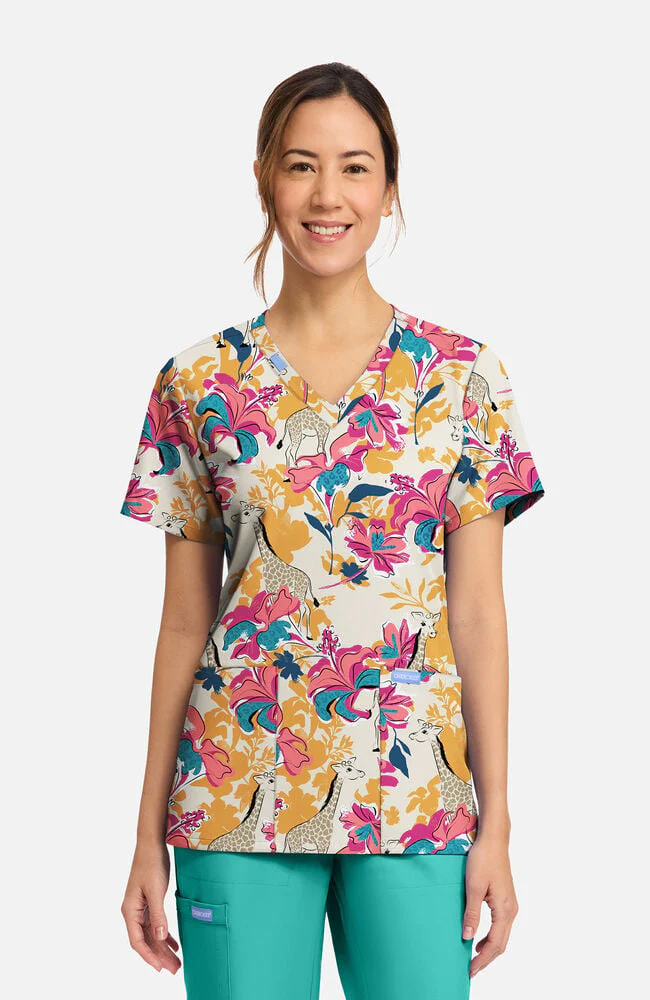 Women's Floral Safari Print Scrub Top