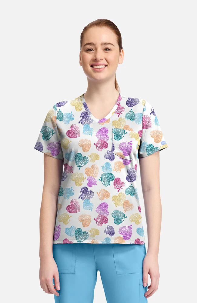 Women's Love To Care Print Scrub Top