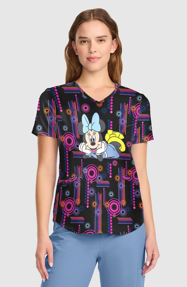 Women's Minnie Spotlight Print Scrub Top