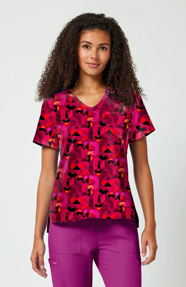 Women's Ears A Geo Mickey Print Scrub Top