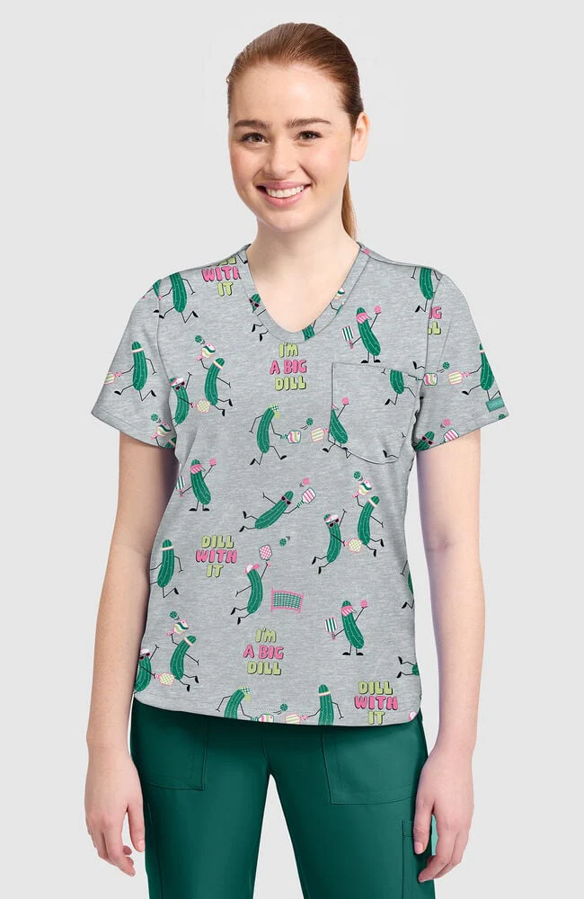 Women's Pickleball Toile Print Scrub Top