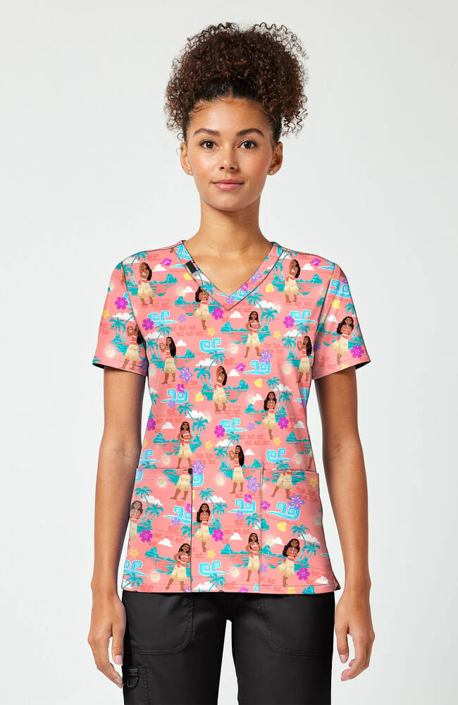 Women's The Sea Is Calling Print Scrub Top