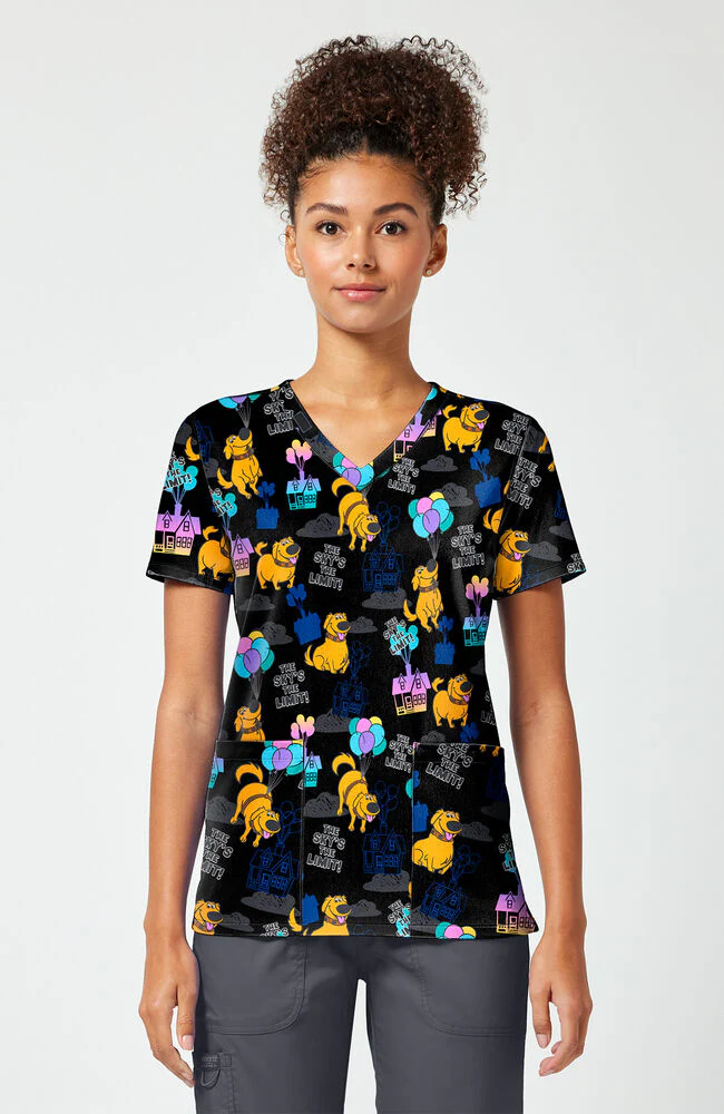 Women's Up With Dug Print Scrub Top
