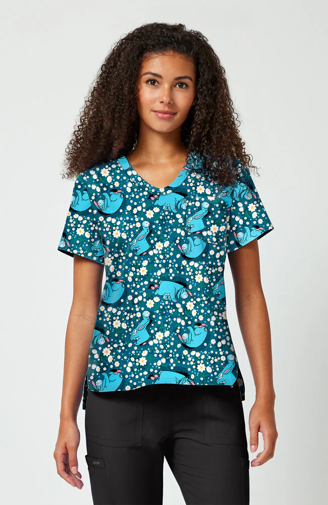 Women's Eeyore Fields Print Scrub Top