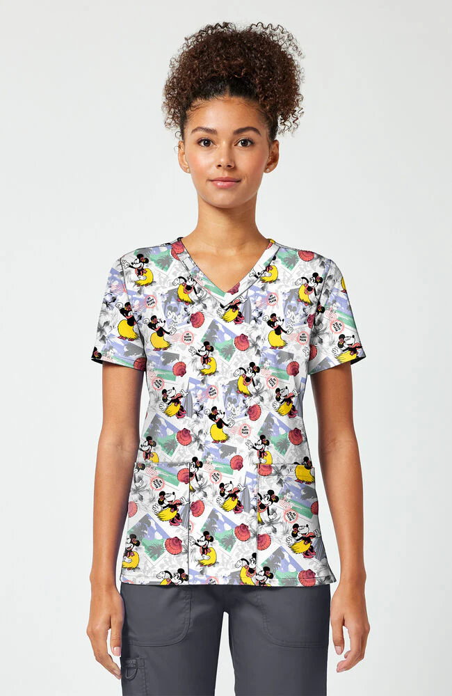 Women's Minnie Happy Place Print Scrub Top