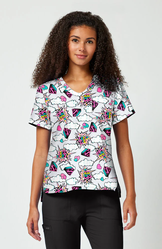 Women's Head Skyward Print Scrub Top