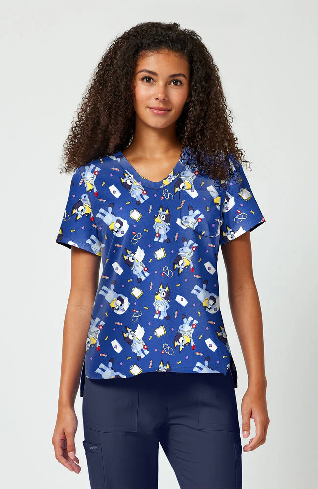 Women's Nurse Bluey Print Scrub Top