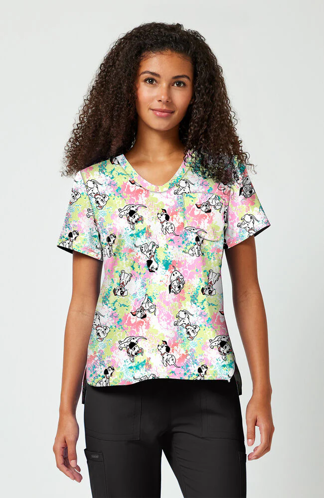 Women's Puppy Pile Print Scrub Top