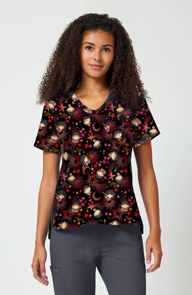 Women's Super Celestial Print Scrub Top