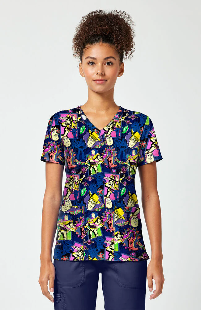 Women's Comic Story Print Scrub Top