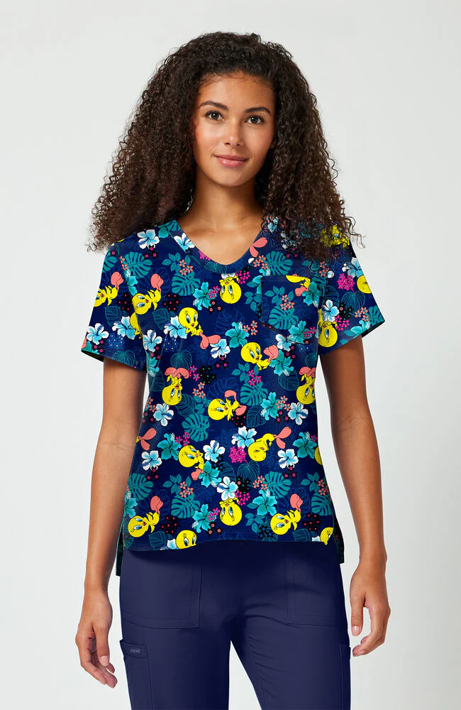 Women's Tropic Of Tweety Print Scrub Top