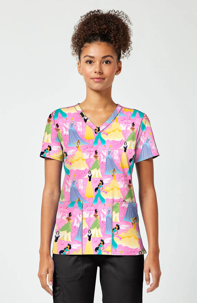 Women's Fashion Princess Print Scrub Top
