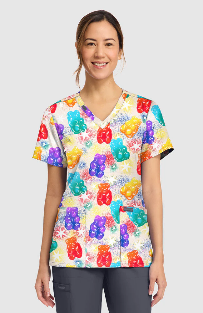 Women's Beary Rainbow Print Scrub Top