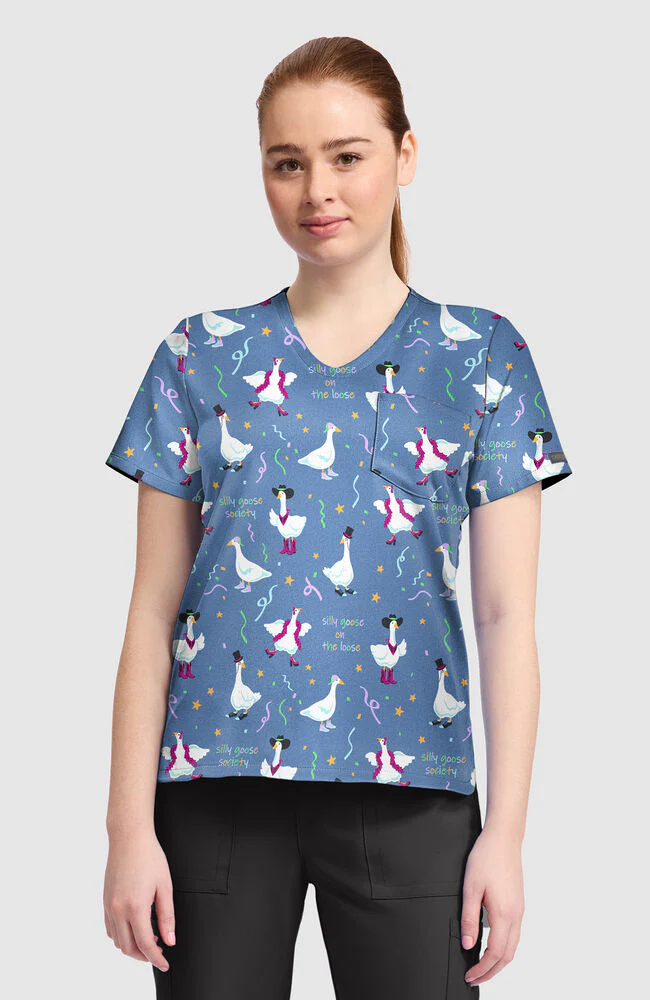 Women's Silly Goose Print Scrub Top