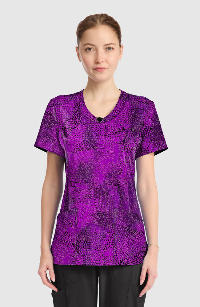 Women's Round Neck Pretty Python Print Scrub Top