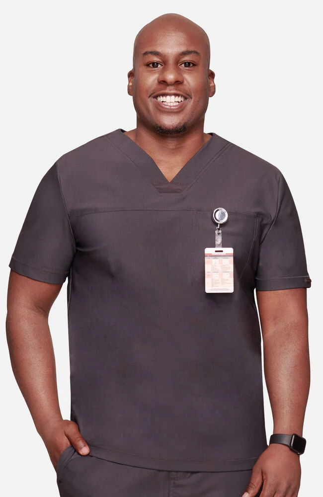 Men's Mesh Panel Chest Pocket V-Neck Scrub Top