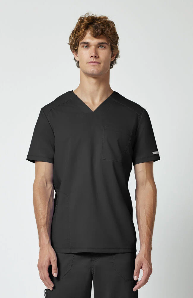 Men's Mesh Panel 2-Pocket V-Neck Scrub Top