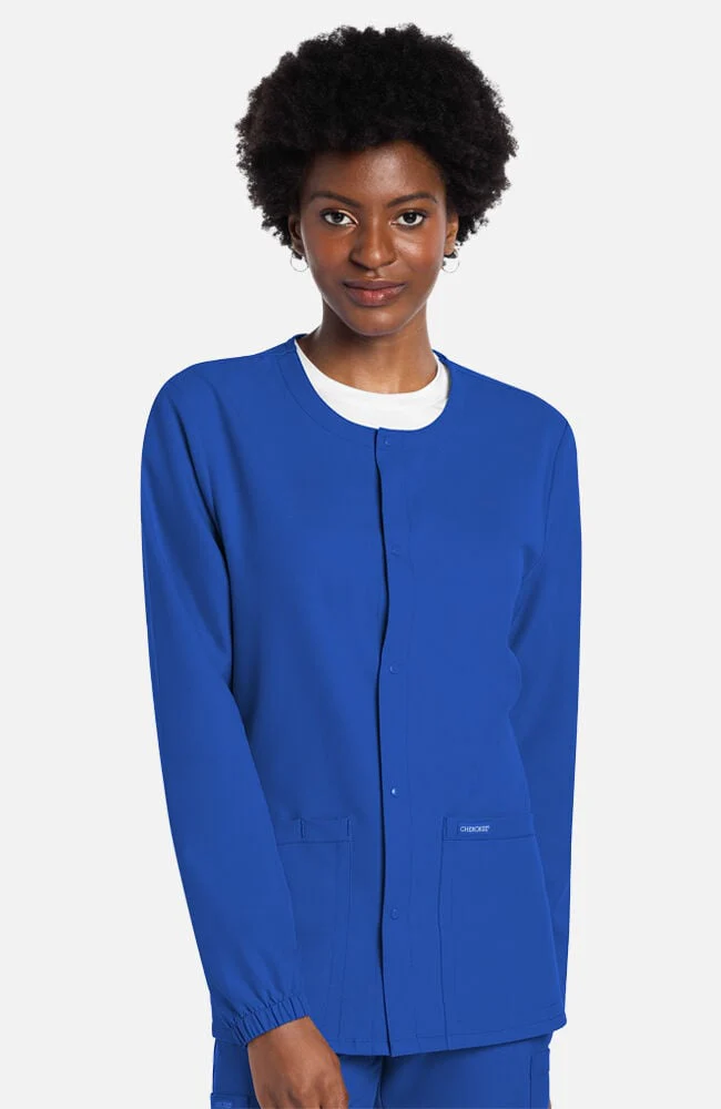 Unisex Snap-Front Crew Neck Scrub Jacket