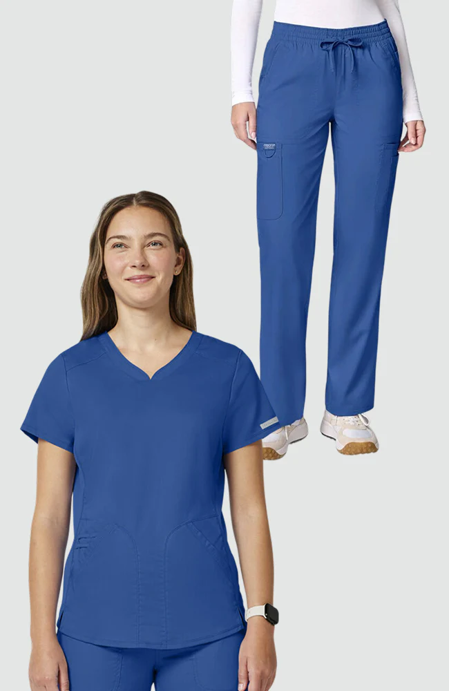 Women's Scrub Set: 2-Pocket Sweetheart V-Neck Scrub Top & 12-Pocket Scrub Pant
