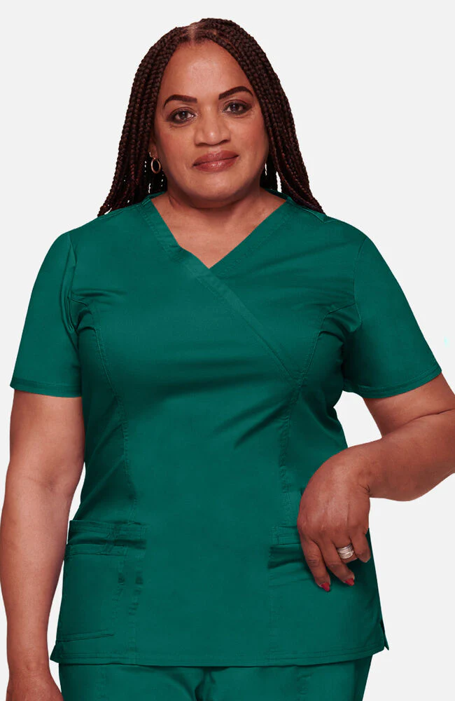 Women's Mock Wrap Princess Seam Solid Scrub Top
