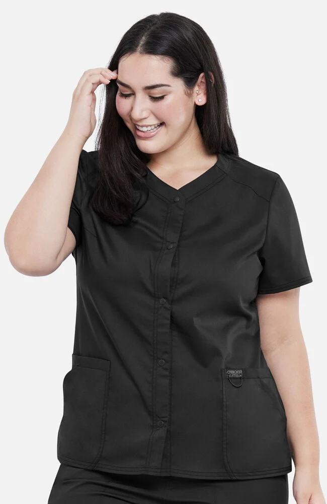 Women's Snap Front Solid Scrub Top
