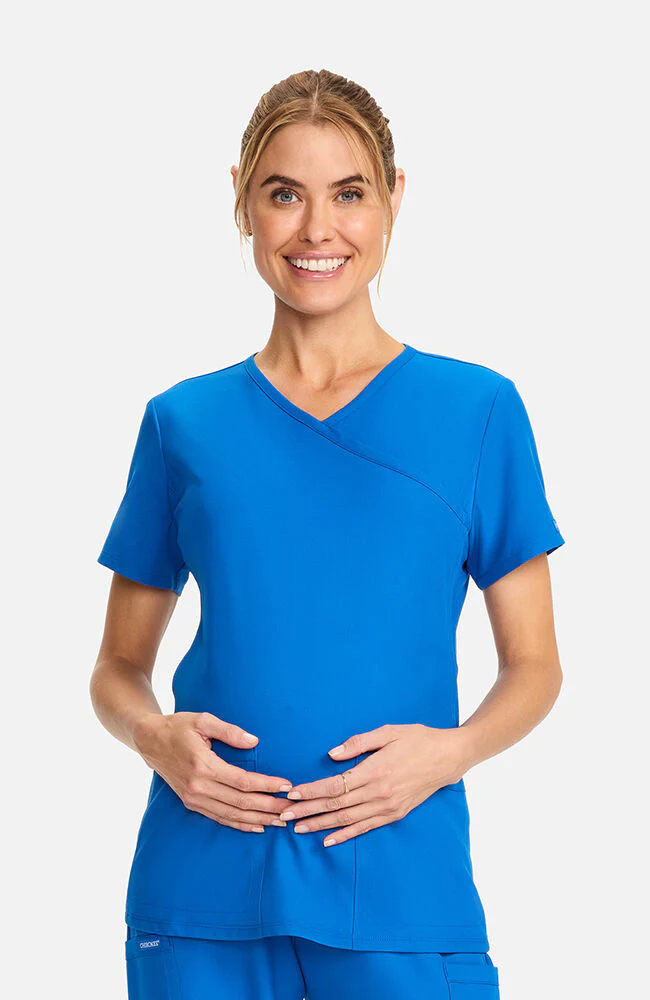 Women's Maternity 2-Pocket Mock Wrap Scrub Top