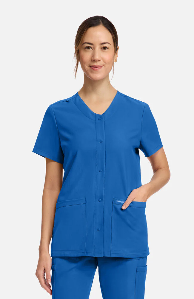 Women's 2-Pocket Snap Front V-Neck Scrub Top