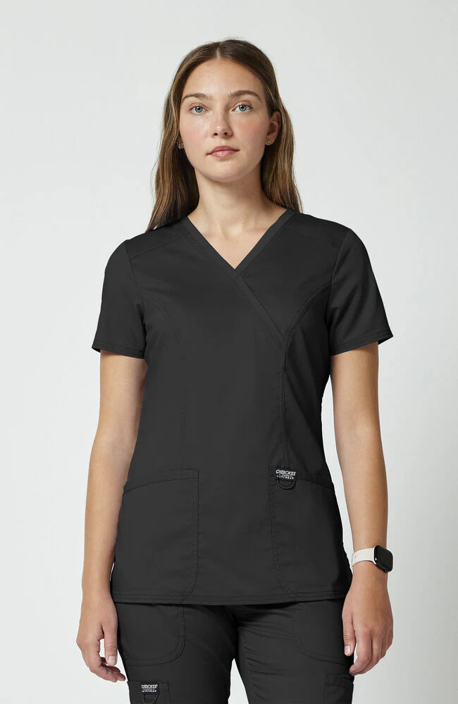 Women's Shaped 3-Pocket Mock Wrap Scrub Top
