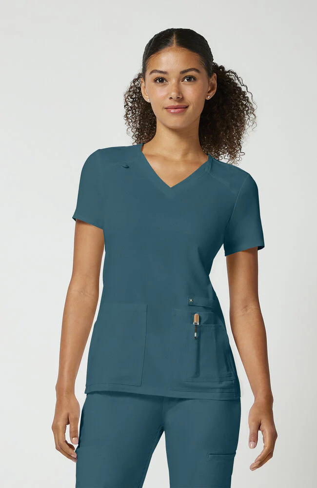 Women's V-Neck Knit Panel Solid Scrub Top
