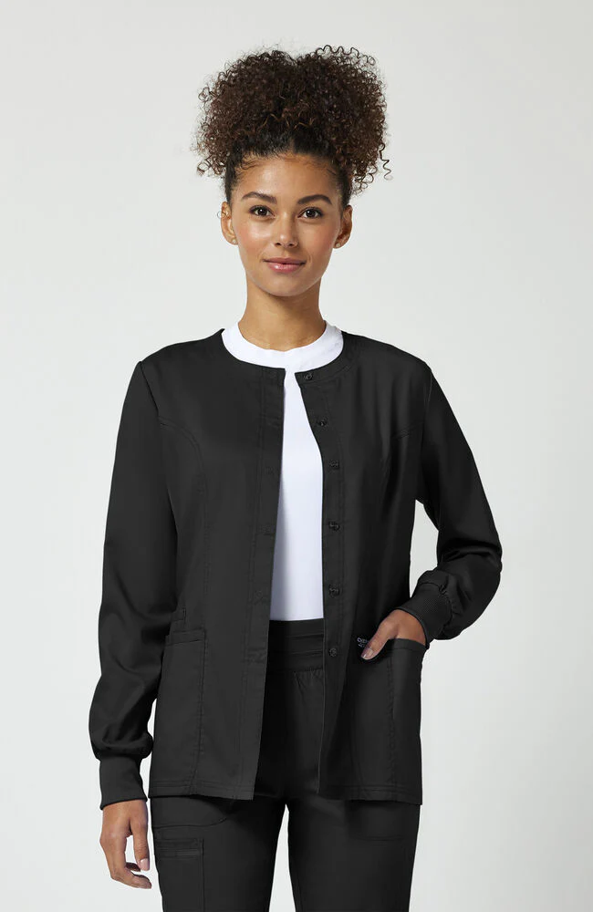 Women's Snap Front Crew Neck Scrub Jacket