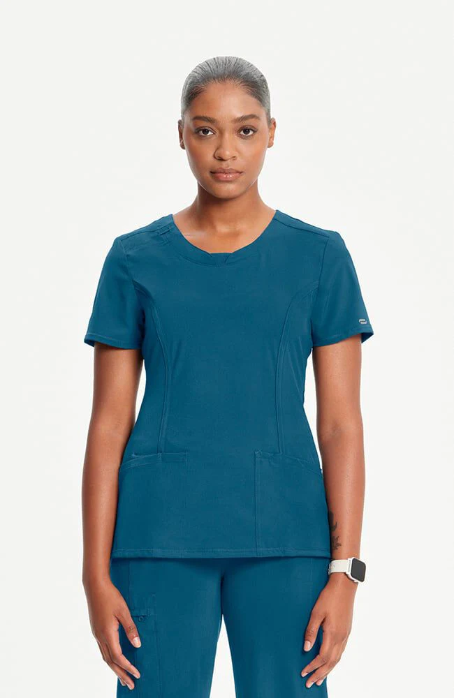 Women's Split Round Neck Solid Scrub Top